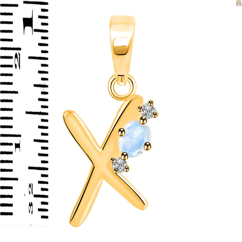 Moonstone & White Topaz Alphabet X Pendant RBM-RDA-24.