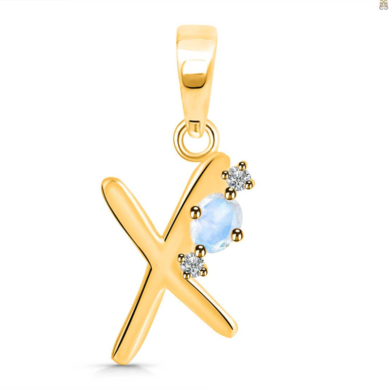 Moonstone & White Topaz Alphabet X Pendant RBM-RDA-24.