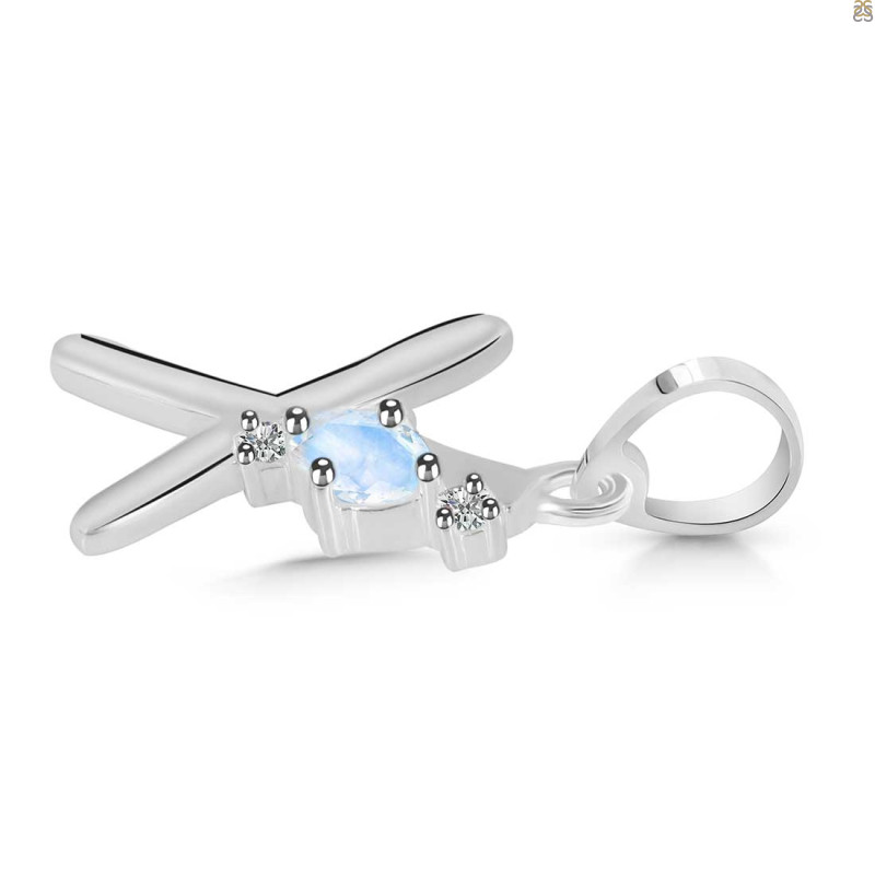 Moonstone & White Topaz Alphabet X Pendant
