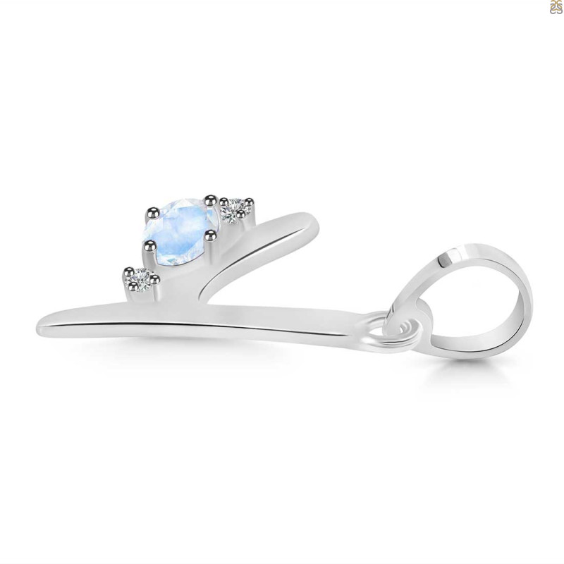 Moonstone & White Topaz Alphabet Y Pendant