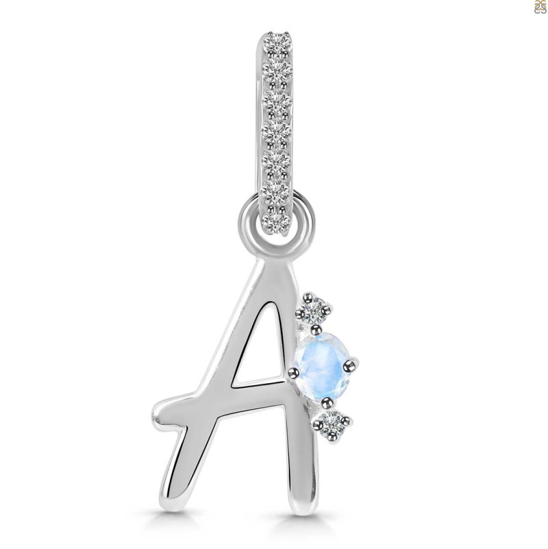 Moonstone & White Topaz Alphabet A Pendant RBM-RDA-27.