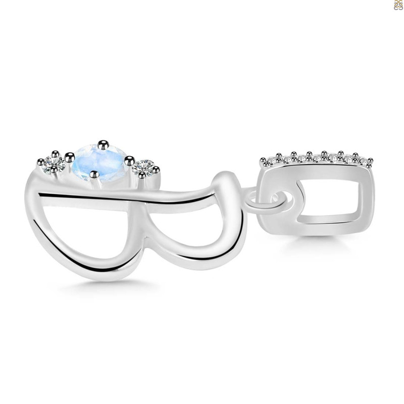 Moonstone & White Topaz Alphabet B Pendant