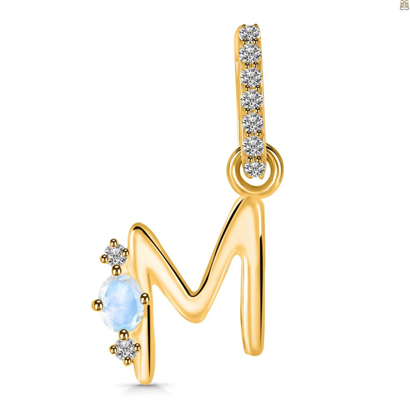 Moonstone & White Topaz Alphabet M Pendant RBM-RDA-39.