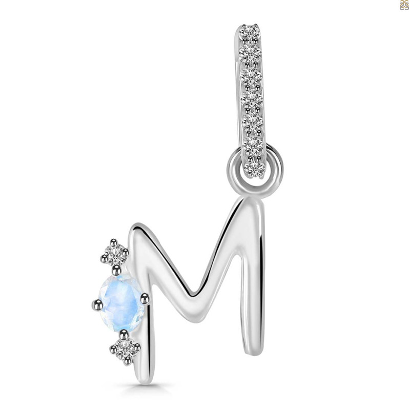 Moonstone & White Topaz Alphabet M Pendant RBM-RDA-39.