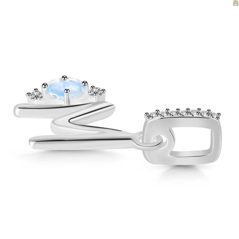 Moonstone & White Topaz Alphabet M Pendant