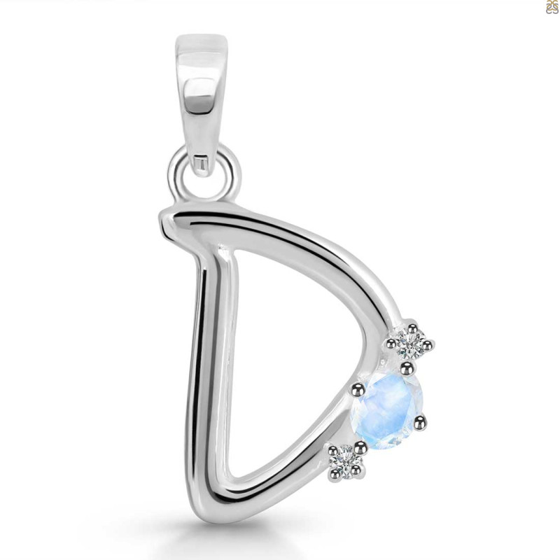 Moonstone & White Topaz Alphabet D Pendant RBM-RDA-4.