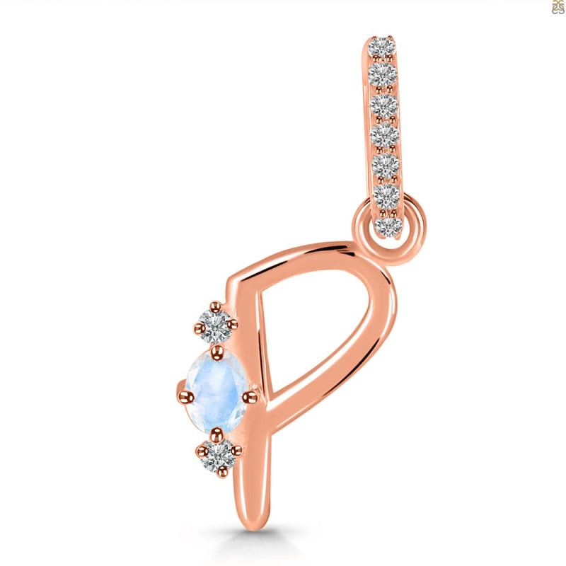 Moonstone & White Topaz Alphabet P Pendant RBM-RDA-42.