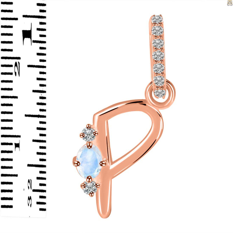 Moonstone & White Topaz Alphabet P Pendant RBM-RDA-42.