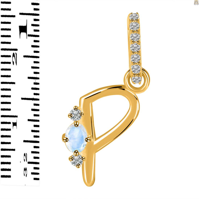 Moonstone & White Topaz Alphabet P Pendant RBM-RDA-42.