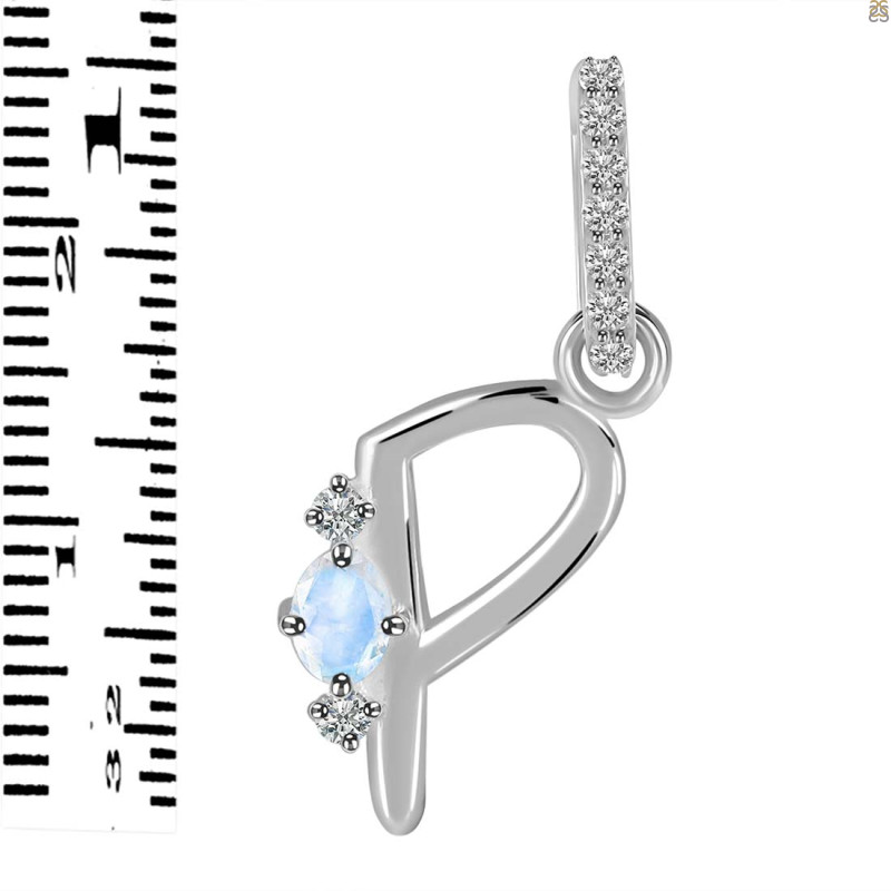Moonstone & White Topaz Alphabet P Pendant RBM-RDA-42.