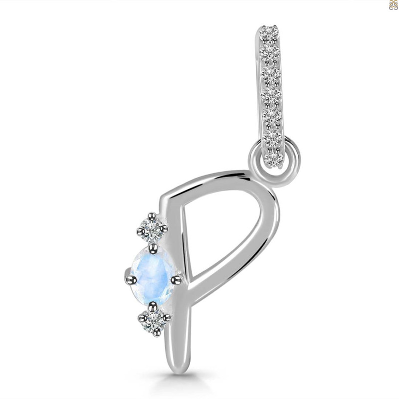 Moonstone & White Topaz Alphabet P Pendant RBM-RDA-42.