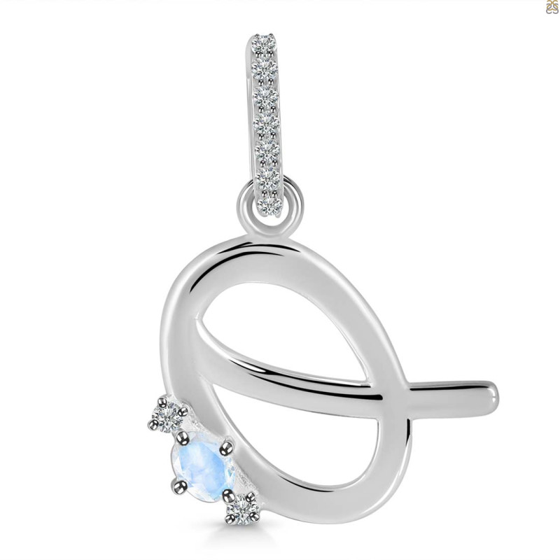 Moonstone & White Topaz Alphabet Q Pendant RBM-RDA-43.