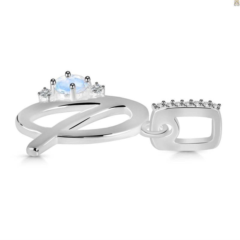 Moonstone & White Topaz Alphabet Q Pendant