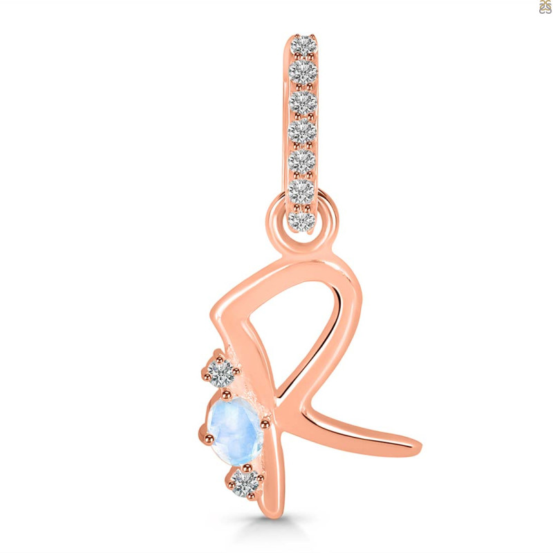 Moonstone & White Topaz Alphabet R Pendant RBM-RDA-44.