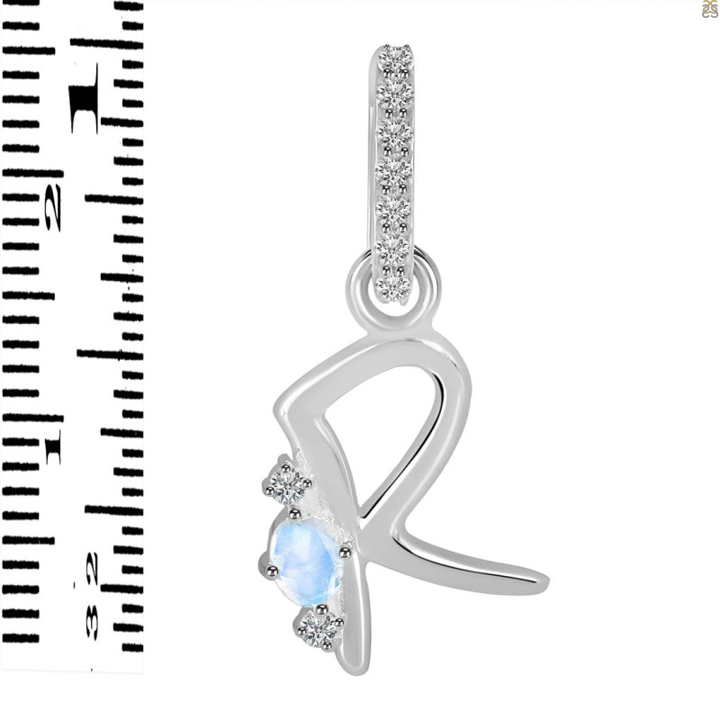 Moonstone & White Topaz Alphabet R Pendant RBM-RDA-44.