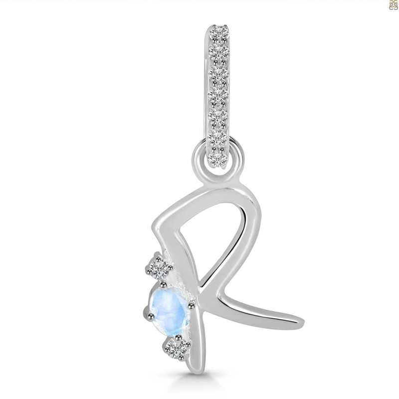Moonstone & White Topaz Alphabet R Pendant RBM-RDA-44.