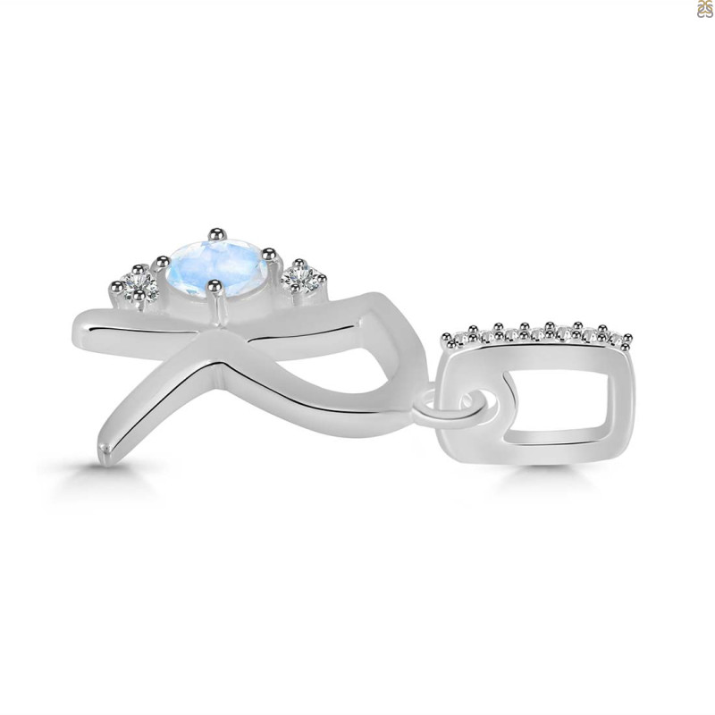Moonstone & White Topaz Alphabet R Pendant