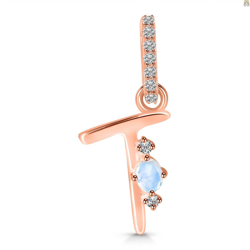 Moonstone & White Topaz Alphabet T Pendant RBM-RDA-46.