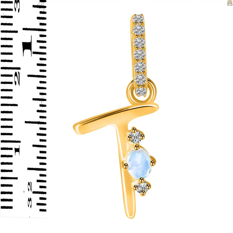 Moonstone & White Topaz Alphabet T Pendant RBM-RDA-46.