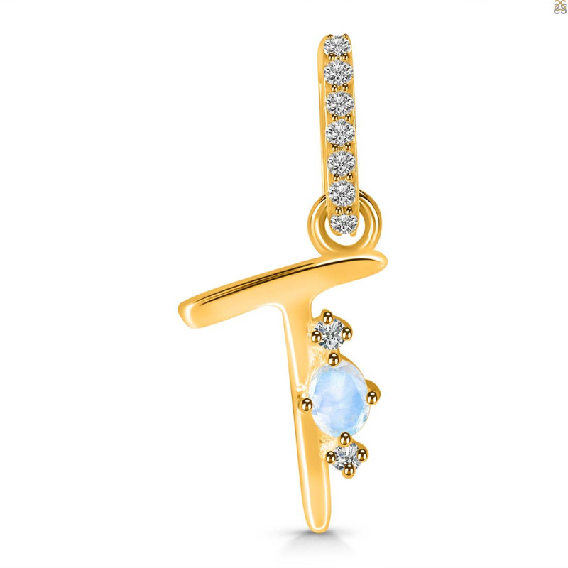 Moonstone & White Topaz Alphabet T Pendant RBM-RDA-46.