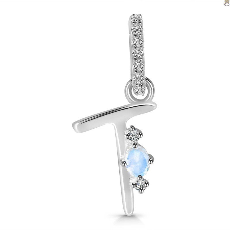 Moonstone & White Topaz Alphabet T Pendant RBM-RDA-46.