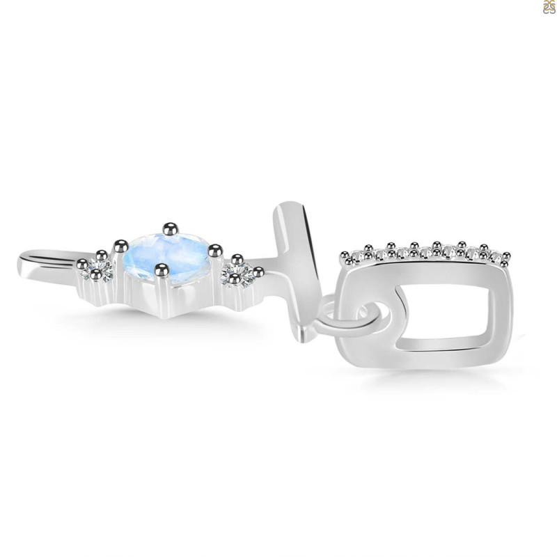 Moonstone & White Topaz Alphabet T Pendant