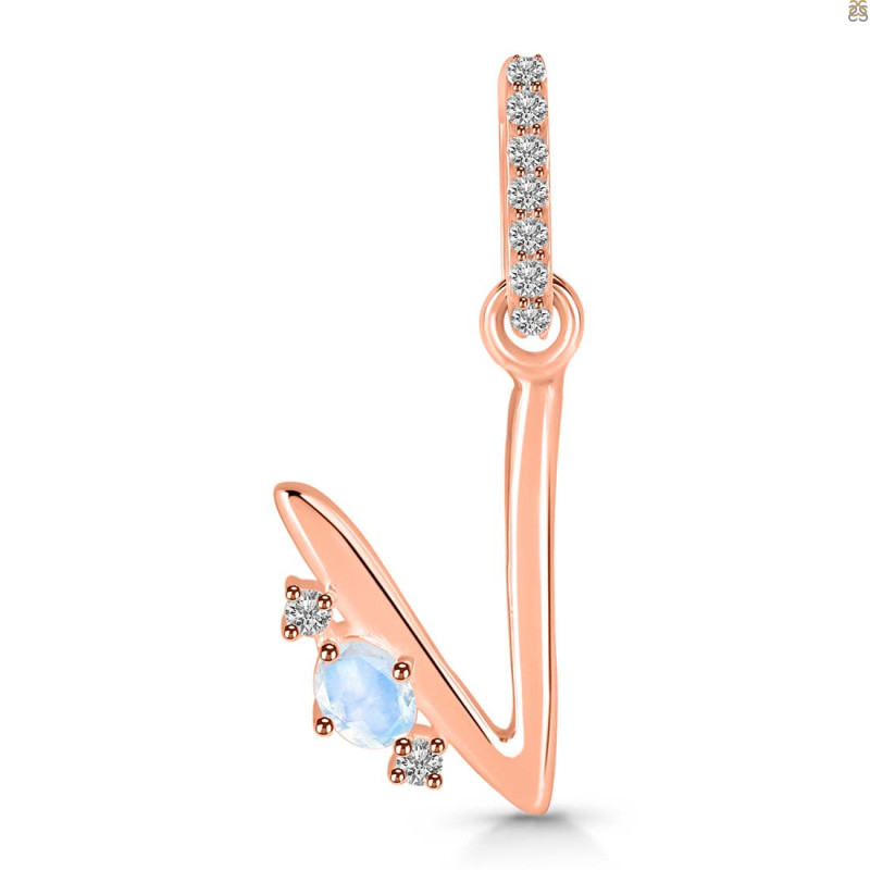 Moonstone & White Topaz Alphabet V Pendant RBM-RDA-48.