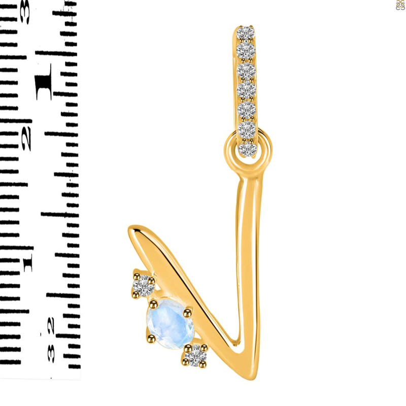 Moonstone & White Topaz Alphabet V Pendant RBM-RDA-48.