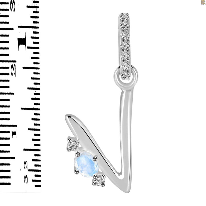 Moonstone & White Topaz Alphabet V Pendant RBM-RDA-48.