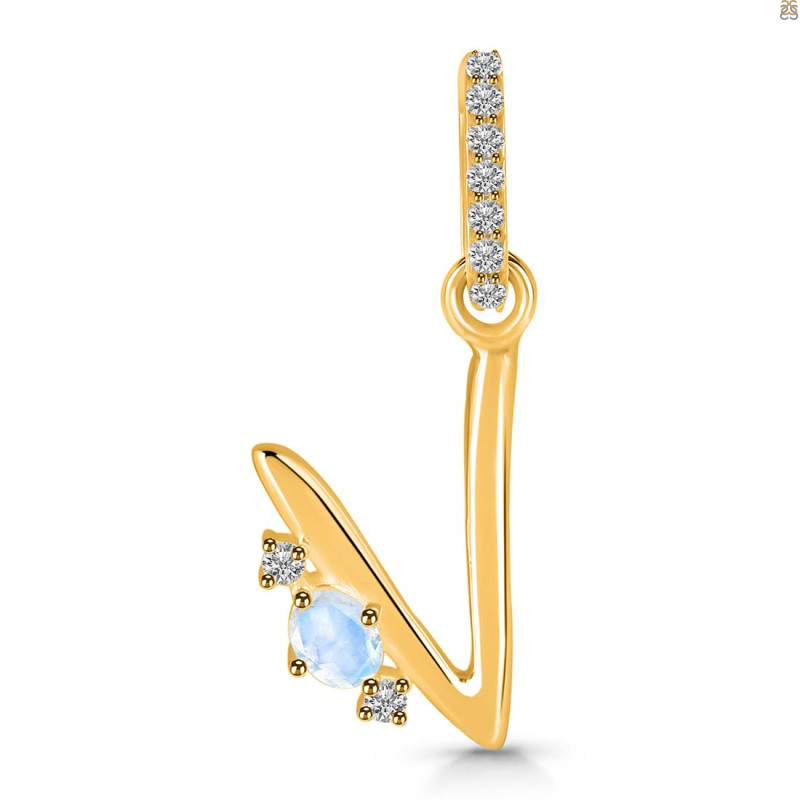 Moonstone & White Topaz Alphabet V Pendant RBM-RDA-48.