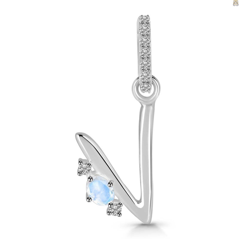 Moonstone & White Topaz Alphabet V Pendant RBM-RDA-48.