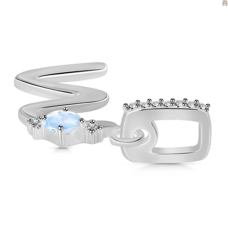 Moonstone & White Topaz Alphabet W Pendant