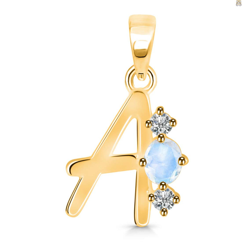 Moonstone & White Topaz Alphabet A Pendant RBM-RDA-53.
