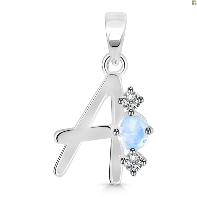 Moonstone & White Topaz Alphabet A Pendant RBM-RDA-53.