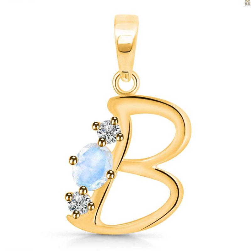 Moonstone & White Topaz Alphabet B Pendant RBM-RDA-54.