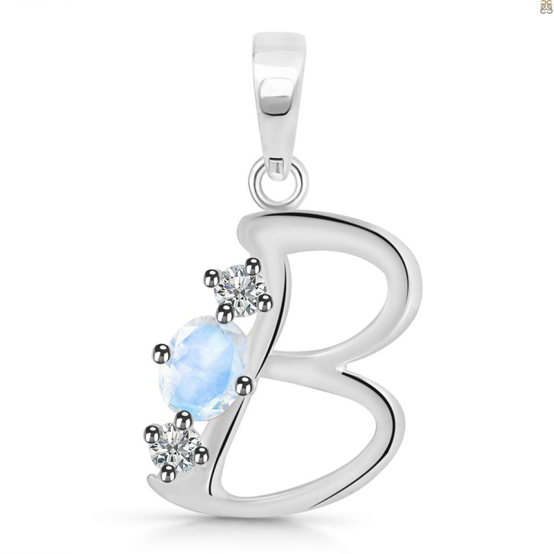 Moonstone & White Topaz Alphabet B Pendant RBM-RDA-54.