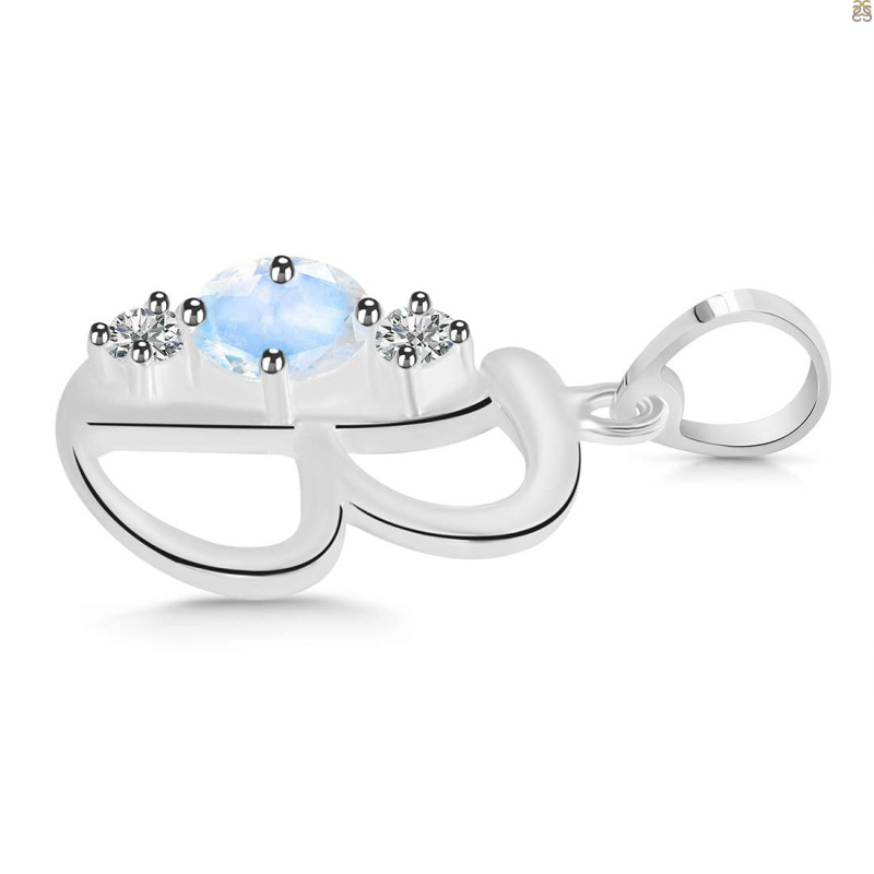 Moonstone & White Topaz Alphabet B Pendant