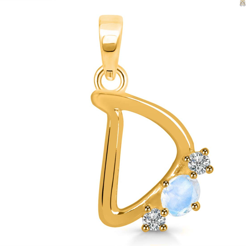 Moonstone & White Topaz Alphabet D Pendant RBM-RDA-56.