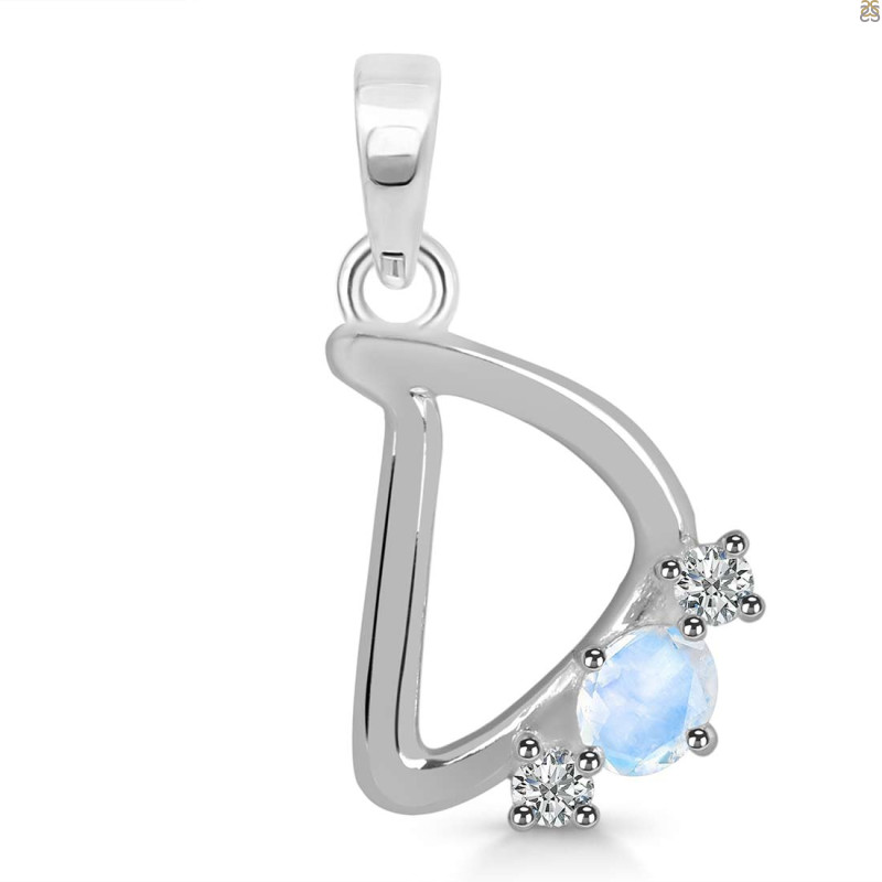 Moonstone & White Topaz Alphabet D Pendant RBM-RDA-56.