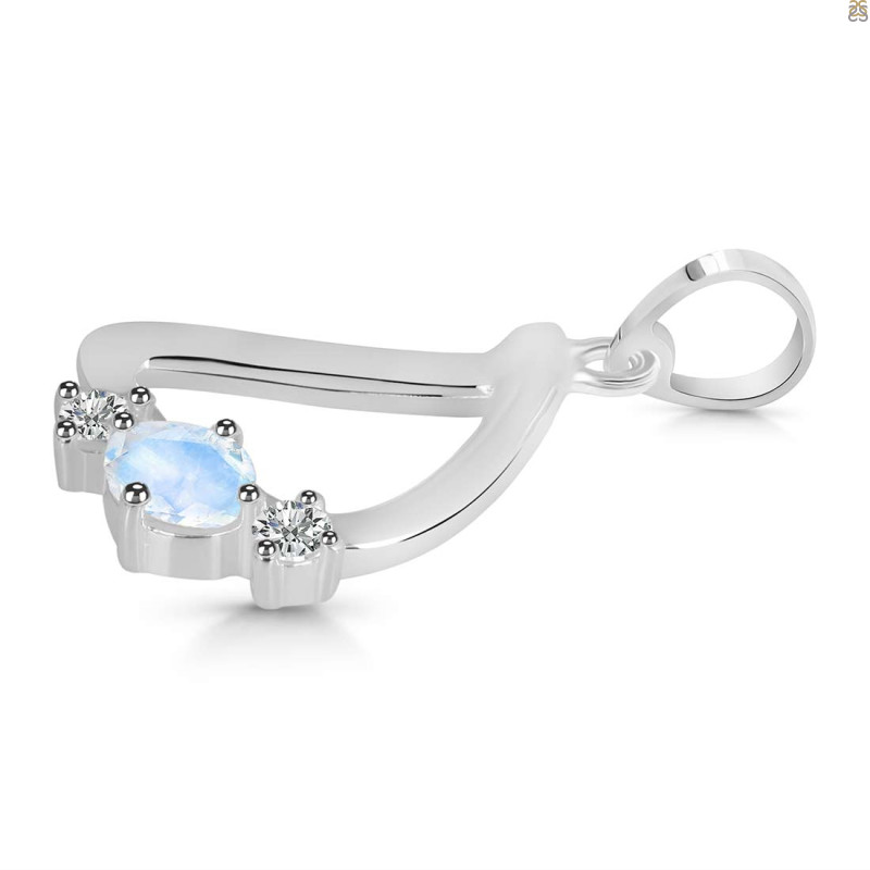 Moonstone & White Topaz Alphabet D Pendant