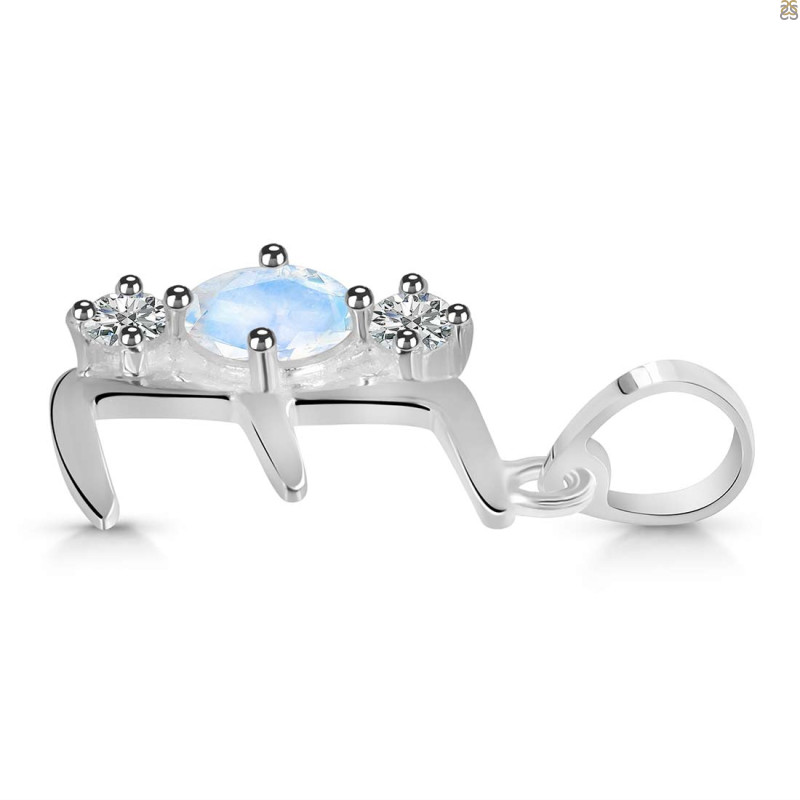 Moonstone & White Topaz Alphabet E Pendant