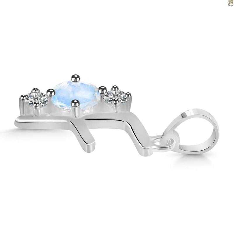 Moonstone & White Topaz Alphabet F Pendant