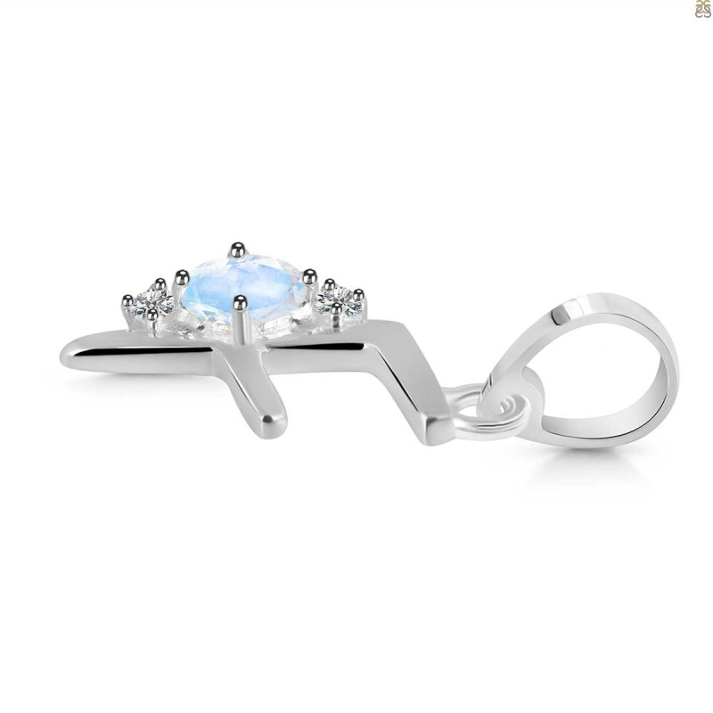 Moonstone & White Topaz Alphabet F Pendant