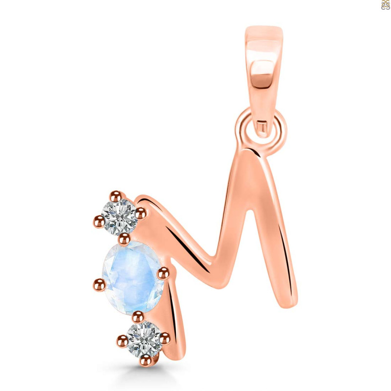 Moonstone & White Topaz Alphabet M Pendant RBM-RDA-65.