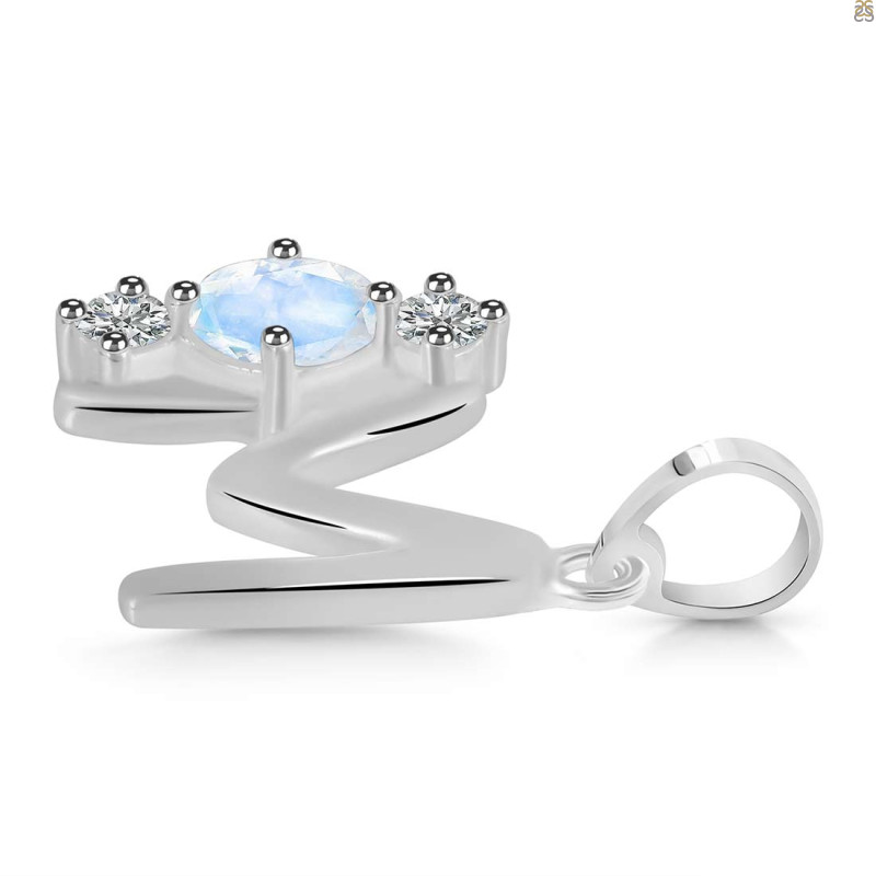 Moonstone & White Topaz Alphabet M Pendant