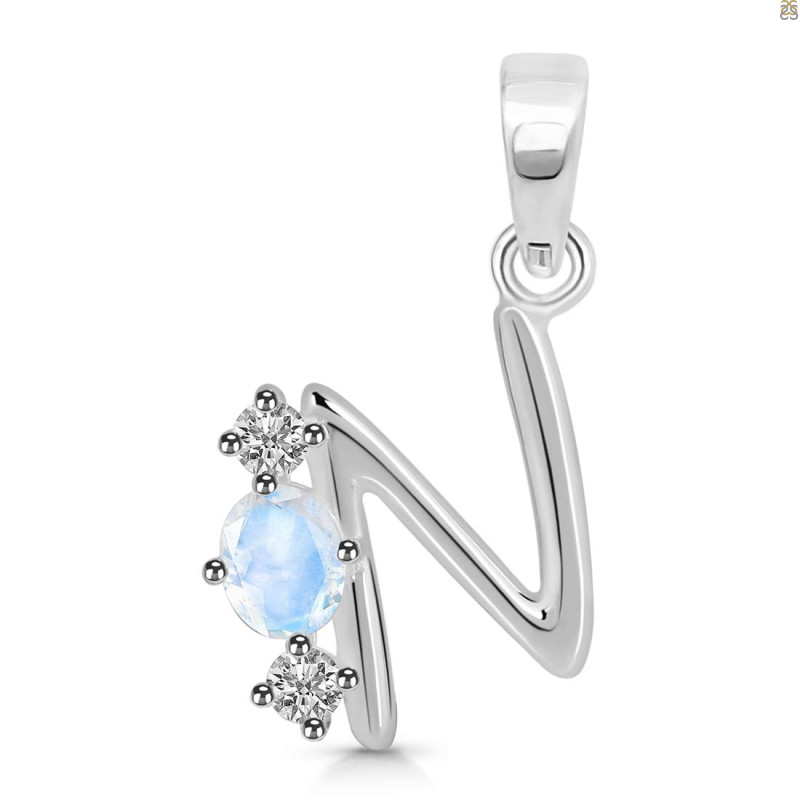 Moonstone & White Topaz Alphabet N Pendant RBM-RDA-66.