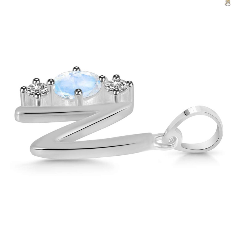 Moonstone & White Topaz Alphabet N Pendant