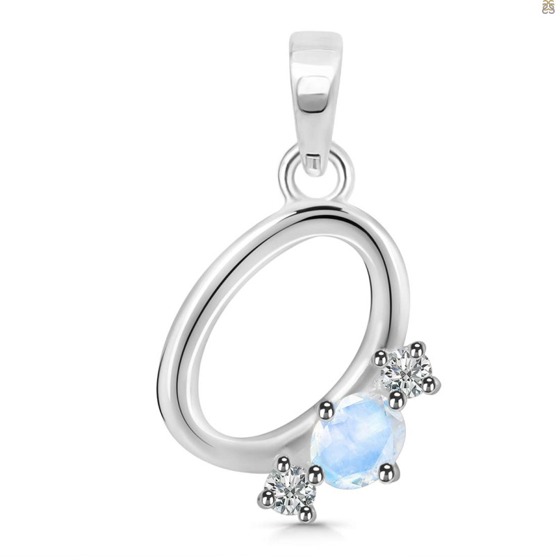 Moonstone & White Topaz Alphabet O Pendant RBM-RDA-67.