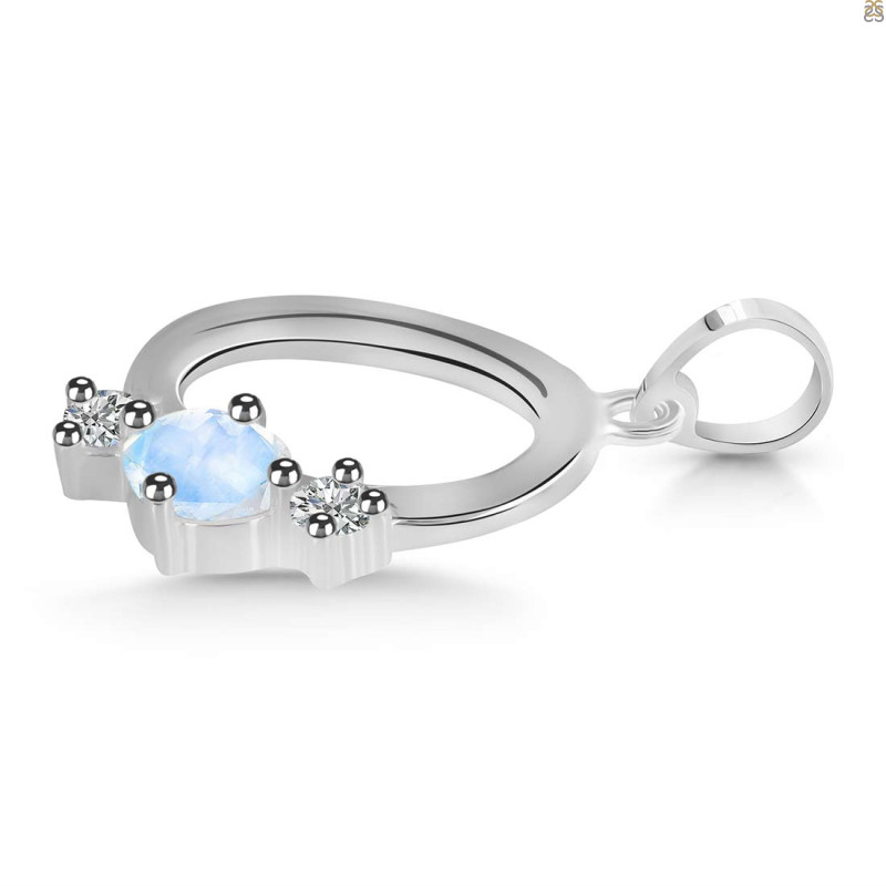 Moonstone & White Topaz Alphabet O Pendant