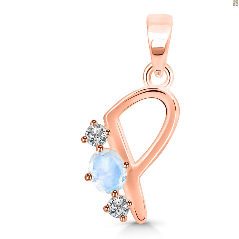 Moonstone & White Topaz Alphabet P Pendant RBM-RDA-68.